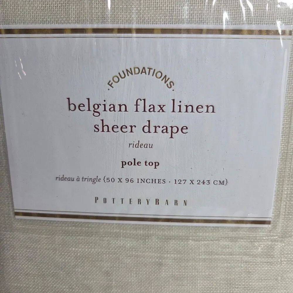 NEW 2 Pottery Barn Foundations Belgian Flax Linen Sheer Drape 50
